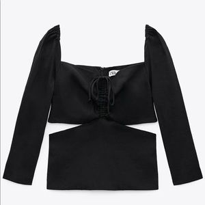 Zara black cutout long sleeve top Sz S